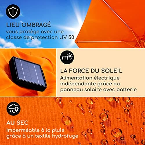 Blumfeldt Parasol de Jardin Exterieur et Balcon, Panneaux Solaires, Lumières LED, Protection UV, Etanche, Grand Parasol Deporte Réglables Hauteur et Angle, Parasols Exterieur Jardin, Avec ou Sans Pied