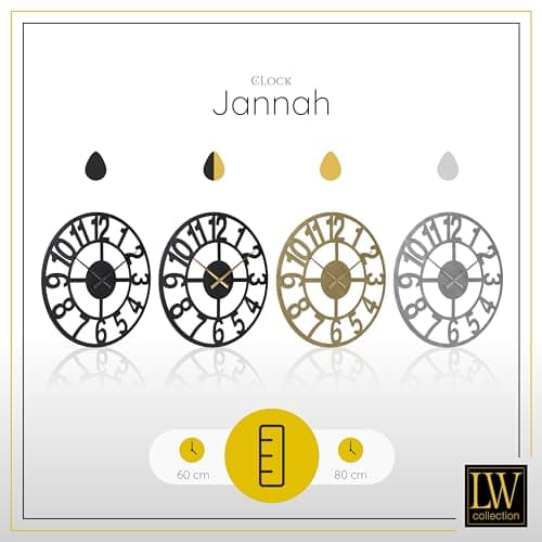 LW Collection Horloge Murale Jannah Noir avec Aiguilles dorées 80 cm - Grande Horloge Murale Industrielle en Métal - Horloge Murale Moderne - Mouvement Silencieux - Horloge Silencieuse