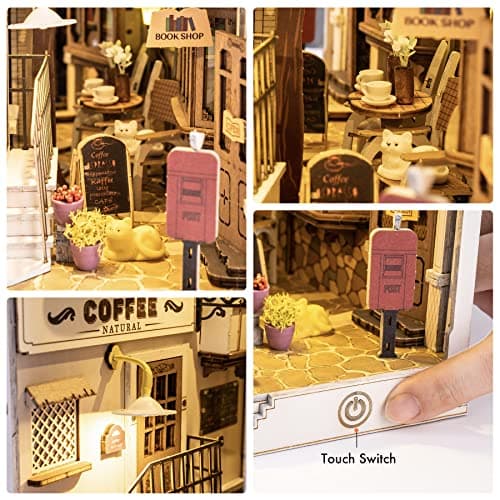 ROBOTIME Kit Book Nook en Bois, Maquette Miniature DIY avec éclairage LED