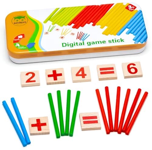 Natureich Montessori Mathématique Tableau Garçon et Fille, Enfants à Partir 3 Ans, Planche Empilage Éducatif, Jouets en Bois Boîte en métal Apprends à Compter, 0-9 Nombres, Motrices 1x1 Multiplication