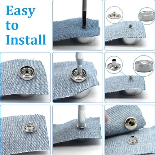 HEKOBAG 300 Pièces Boutons Pression en Métal, 15mm Kit de Fixation Bouton Pression, Boutons Pression à Coudre avec Outils en Métal, Pression Metal Couture pour Jeans, Vêtements, Sacs, Cuir, Artisanat