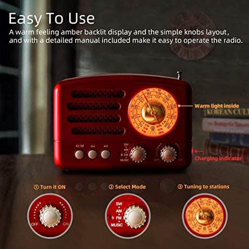 PRUNUS J-160 Poste Radio Portable Vintage Bluetooth Rechargeable 1800 mAh