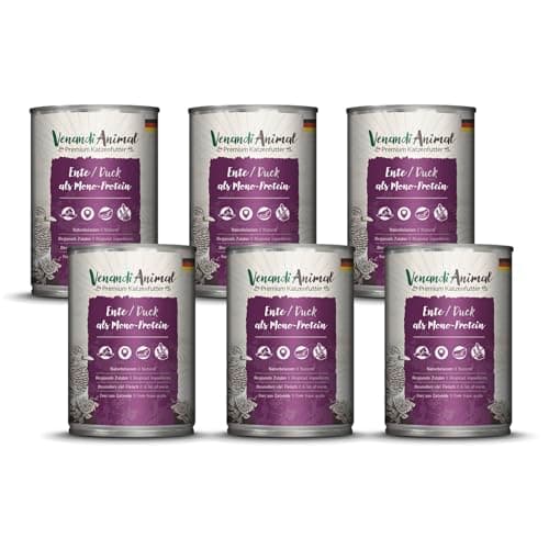 Venandi Animal Pâtée Premium pour Chats, Canard Seule Source De Protéine, Pâtée, sans Céréales Et À L’état Naturel, Lot De 6 (6 x 400 g)