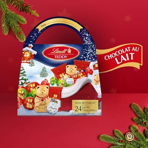 Lindt - Hotte cadeau TEDDY - Assortiments de Chocolats au Lait - Idéal pour Noël, 134g