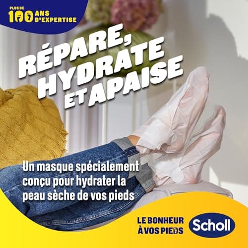 Scholl Masque Pieds Nourrissant à l'Huile de Noix de Coco: Sans parfum ni colorants pour peaux sèches. Chaussettes hydratantes non grasses, faciles à utiliser. Emballage et masque recyclables, 1 paire