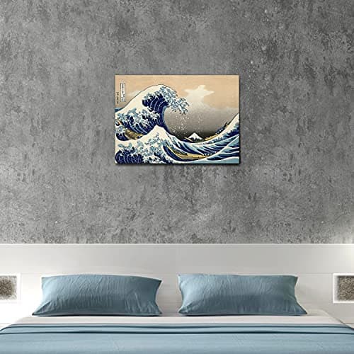 Giallobus - Cadre - Hokusai - La Grande Vague de Kanagawa - Toile - 70x50 - Prêt à accrocher - Peintures Modernes pour la Maison
