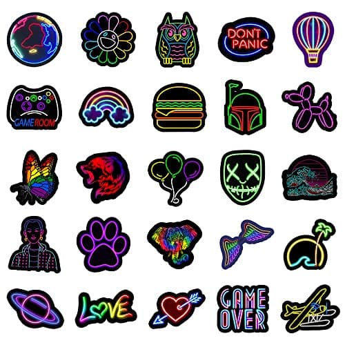 MARSFORCE Graffiti Néon vinyle imperméable autocollant pour ordinateur portable bagages de voyage valise bouteille d'eau skateboard vélo voiture pare - chocs casque guitare jouet scrapbooking [50pcs]
