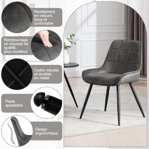 WOLTU Lot de 6 Chaises Scandinaves Ergonomiques de Salle à Manger, Chaises Relaxantes en Velours, avec Dossier pour Salon, Salle de séjour, Cuisine, Chambre à Coucher,Gris foncé, BH331dgr-6