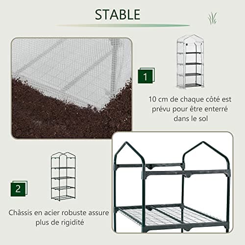 Outsunny Serre de Jardin Balcon étagère Serre 4 Niveaux 70L x 50l x 160H cm Acier galvanisé bâche Amovible PE Haute densité Blanc