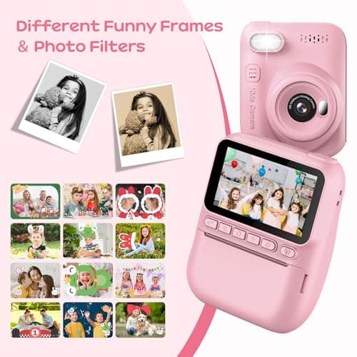 GREENKINDER Appareil Photo Instantané Enfant, 3.0" Grand Écran 14 MP Appareil Photo Enfant avec Carte de 32 Go & Papier d'impression, Appareil Photo Numérique Enfant Cadeau pour Enfants 3-12 Ans, Rose