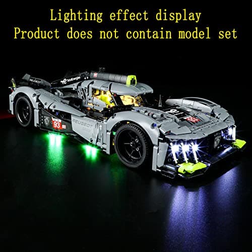 GEAMENT Jeu De Lumières Compatible avec Lego Peugeot 9X8 24H Le Mans Hybrid Hypercar - Kit D'éclairage LED pour Technic 42156 (Modèle de Bloc Non Inclus)