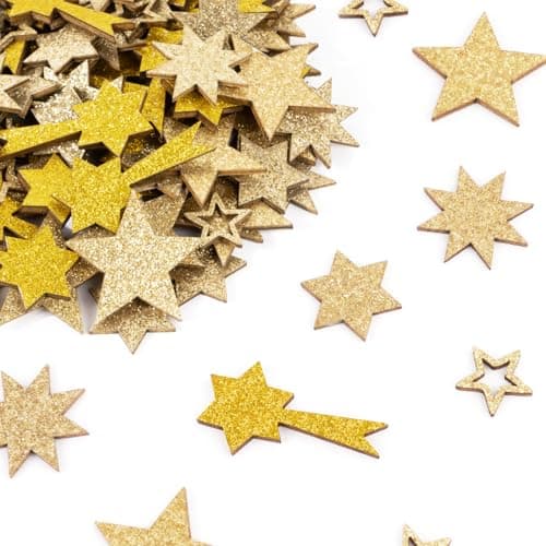 101pcs Confettis de Etoile Noël en Bois Décorations de Noël Confetti Paillette Etoile Hollow Out Ornement de Noel Centre de Table