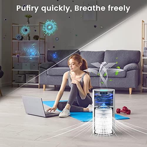 Afloia Purificateur d'Air, 3 Modes, Timer 2/4/8h, 22dB Mode Veille, 7 Couleurs Lumières, peut Filtrer 99,99% de la Poussière, du Pollen, de la Fumée, des Odeurs, CADR 130m3/h