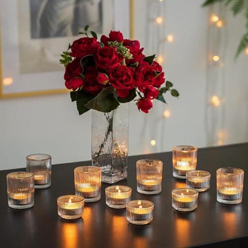 Romadedi Photophore Bougeoir Bougie Verre:Lot de 24 Transparent Bougeoirs Support pour Bougies Chauffe-Plat pour Décoration Centre De Table Mariage Fête Dîner Salon Maison Deco