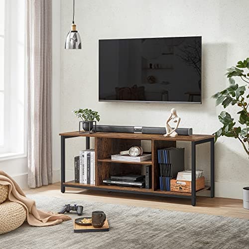 VASAGLE LTV060B01 Meuble TV pour TV Jusqu’à 152 cm (60"), avec étagères Ouvertes, Console TV pour Salon, Salle de Divertissement Marron Rustique/Noir