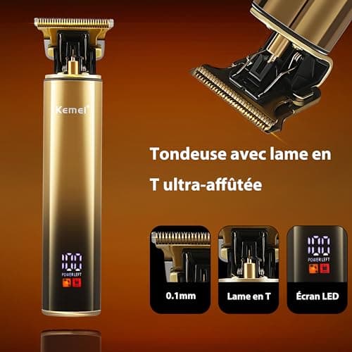 KEMEI T-Blade Tondeuse à Barbe pour Hommes et Rasoir Électrique à Foil, avec Écran LED, Kit de Coiffure Imperméable pour Barbiers/Usage Domestique, Cadeau pour Hommes