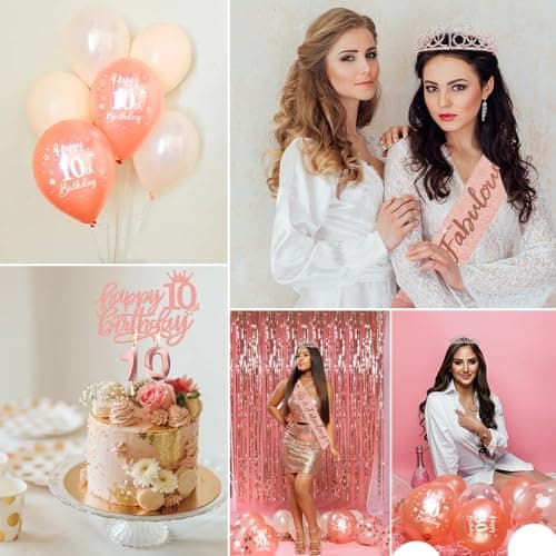 10 Ans Fille, Écharpe Couronne Anniversaire, Ballon Chiffre 10 Or Rose, Bougies, Gâteau Topper Happy Birthday, Cadeau 10e