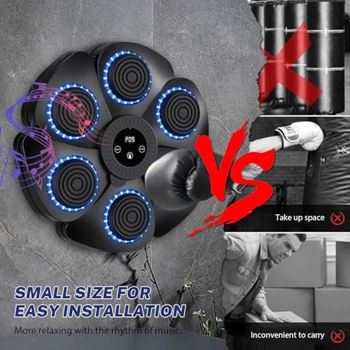 EagerMinds Machine à Boxe Musicale, 2024 Nouvelle Machine de Boxe Murale Intelligente -Bluetooth avec Gants de Boxe Adultes Enfants, 9 Le Mode de Vitesse et de décompte (Noir + Gant)