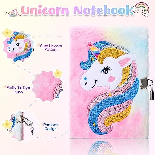 Damcyer Journal Intime Fille avec Cadenas,Ensemble de Cahier de Licorne en Peluche Comprenant une Licorne Carnet en Peluche,Trousse Licorne et Stylos de Couleur Cadeau Licorne Fille 5-12 Ans,Rose