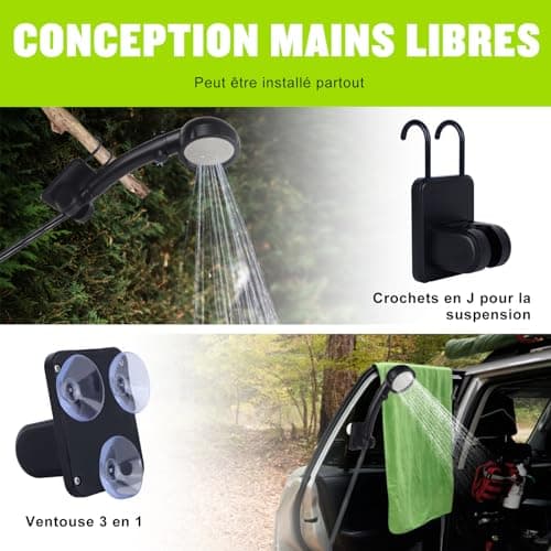 Spopal Camping Douche Portable, [Imperméable] Kit Douche de Camping,Pompe de Douche Électrique Rechargeable,6000mAh, avec Afficheur Intelligent et Pomme de Douche 4 Modes pour Extérieure,Camping