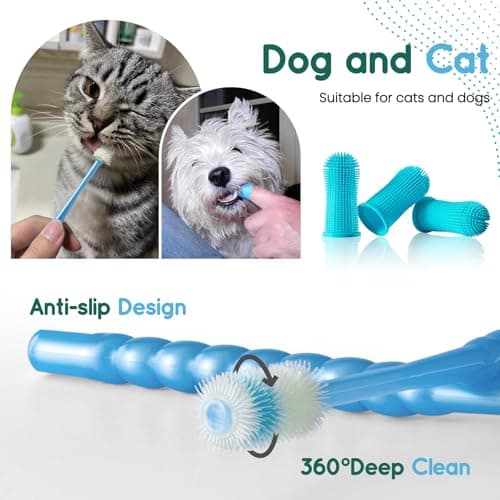 Aidiyapet Lot de 5 brosses à dents en silicone pour chien, chat, chiot - Nettoyage facile des dents - Bleu clair