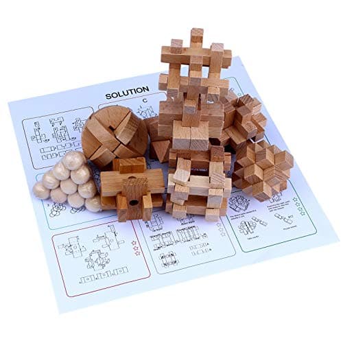 OBEST 9 Piezas Rompecabezas de Madera,Rompecabezas de lógica para el Entrenamiento Cerebro,Ejercicio Mental,IQ Puzzle Juguetes educativos,3D Brain Teaser entrelazados Rompecabezas para niños y Adultos