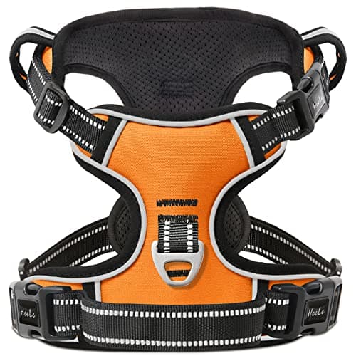 HEELE Harnais Chien, Harnais Anti Traction Réfléchissant Harnais pour Moyen Grand Chien avec Poignée Rembourrée, 1 Boucle sur la Sangle Droite de Cou Rendent Facile à Mettre et à Enlever, Orange, L