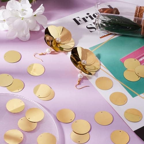 GORGECRAFT 500PCS Paillettes Plates et Rondes de 25mm Paillettes Amples avec Trou Couture Artisanat pour la Fabrication de Bijoux Mariage Vêtements de Mariée Broderie Artisanat Embellissement Citron