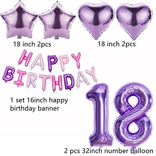 Ballons 18e anniversaire décoration fille ballon violet 18 ans décoration d'anniversaire fille Happy Birthday 18 anniversaire décoration fille ballon