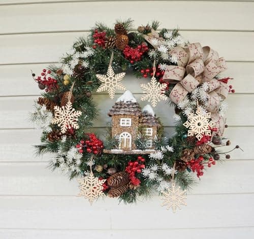 ilauke 24pcs Decoration Sapin de Noel en Bois 7x8cm,Flocons de Neige en Bois Decoration avec Boîte en Bois,6 Styles Ornements en Forme de Flocon de Neige en Bois de 3mm D'épaisseur pour Noël,Mariage