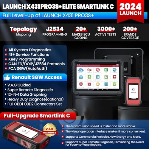 LAUNCH X431 PRO3S+Elite SmartlinkC Diagnostic bidirectionnel de l'ensemble du système français avec topologie OE, 37+Reset, Codage ECU, Diagnostic Intelligent sans Fil à Distance, CANFD/DOIP/J2534