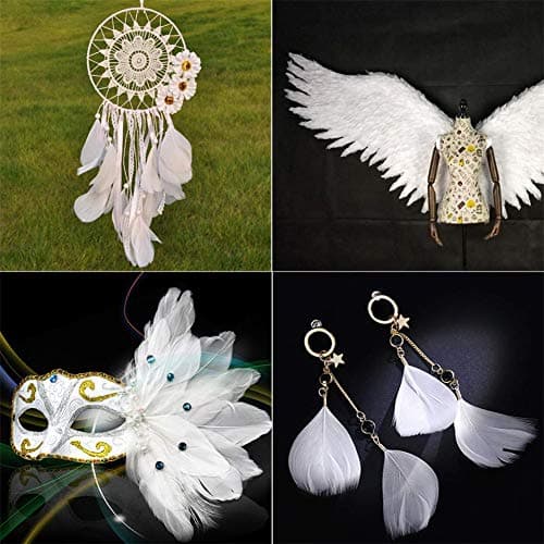 Suneast Lot de 300 Plumes d'oie pour Loisirs Créatifs, Attrape-Rêves, Boucles d'oreilles, Mariage, Festival, Décoration de Fête Prénatale - Blanc, 5-8cm