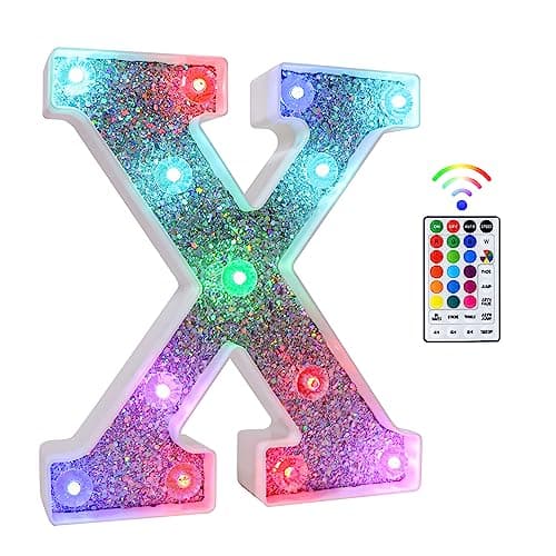 Beality Lettres Lumineuses LED 18 Couleurs Changeantes 26 Lettres de l'alphabet Brillantes à Paillettes Cadeaux Pour Filles et Femmes Anniversaire Noël Chambre à Coucher Fête Décoration (X)