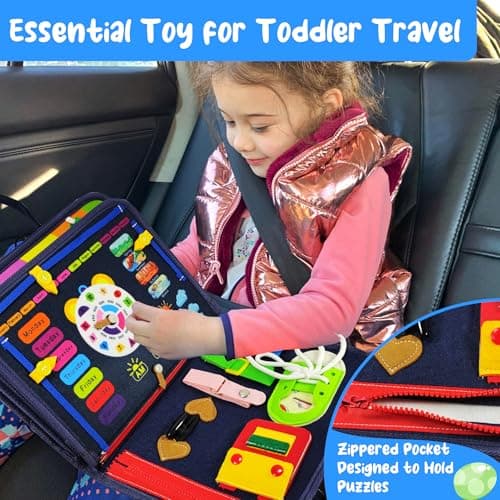 TenFans Busy Board - Jouet Montessori pour 1 2 3 4 Ans - Jouets sensoriels - Cadeaux pour garçons pour Apprendre la motricité Fine - Activités éducatives - Jouet de Voyage pour Voiture et Avion