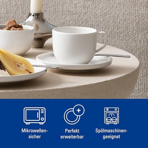 Villeroy & Boch - Sous-tasse à café Afina en porcelaine premium, sous-verre pour tasses à café, Fabriquée en Allemagne, compatible lave-vaisselle et micro-ondes, empilable, blanche