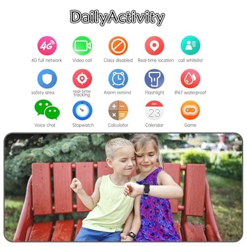Fenamor 4G Montre Connectée Enfant GPS, 1.83" Montre Telephone avec Sim, SOS, 7 Jeux Montre Enfant Connectée, Montre Intelligente Enfant, Cadeaux de Noël pour garçons et Filles (Noir)