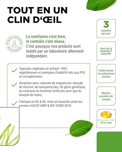 Omega 3 vegan - 120 gélules - Hautement dosé avec 1.500mg d'huile d'algues par dose journalière - Premium : matière première de marque life's®Omega - Faible en polluants - Hautement dosé