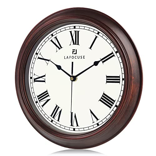 Lafocuse Horloge Murale Chiffres Romains Vintage, Silencieuse Pendule Murale Marron Rétro Classique, Elégant Déco sans Tic-tac pour Salon Chambre Bureau Cuisine 30cm