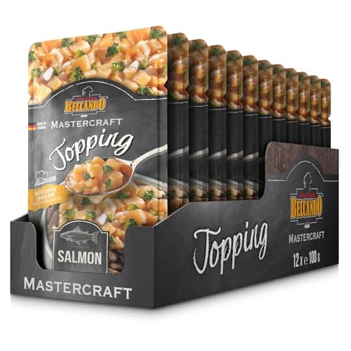 BELCANDO Mastercraft Topping [12x100g Multipack sorte “Saumon“] Nourriture Humide pour Chiens | sans céréales | Variété Pure | Complément Alimentaire pour Chiens