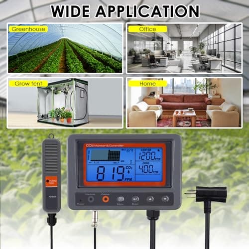 Contrôleur de CO2 Contrôleur de dioxyde de Carbone Moniteur de CO2 Fonction Relais Jour et Nuit, capteur de CO2 NDIR pour Serre, salles de Culture, Usine, Maison, Bureau