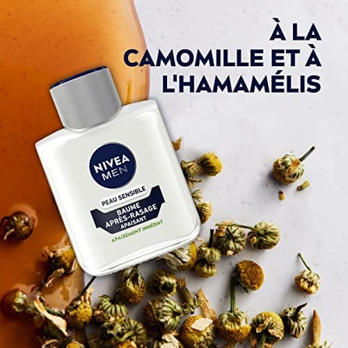 NIVEA MEN Peau Sensible Baume Après-Rasage (1 x 100 ml), Soin Après-Rasage enrichi en Camomille & Hamamélis, Soin visage pour homme 0% d’alcool pour peaux sensibles