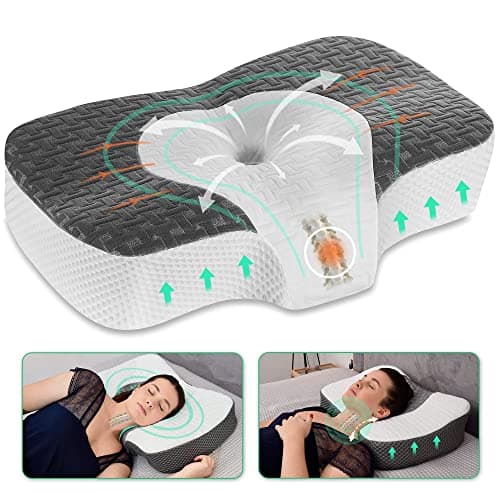 Elviros Oreillers à Mémoire de Forme, Oreillers Ergonomiques pour la Nuque, Oreiller Orthopédique Anti Douleur, Décontracter Les Muscles, Gris Foncé, 54 x 34 x 8.9/10.9 cm