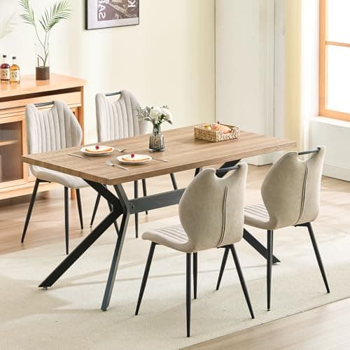LEWE Chaises de Salle à Manger Lot de 4, Chaises de Cuisine Chaise de Salon Chaise Rembourrée avec Pieds en Métal, Chaise de Maquillage avec Dossier en Tissu, Chaises Pour Salle à Manger Salon Cuisine