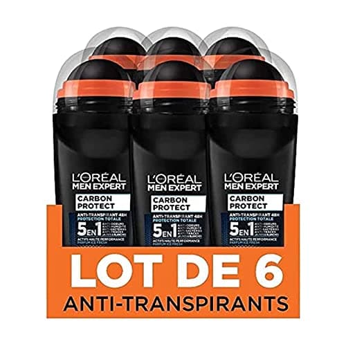L’Oréal Paris Men Expert - Carbon Protect Ice Fresh - Déodorant Bille Spray Homme Anti-Traces - 50 ml - Lot de 6