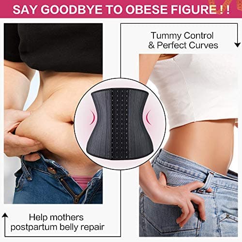 YIANNA Gaine Amincissante Ventre Plat Femme 4 Crochets Latex Corset Minceur Waist Trainer Serre Taille Invisible Noir 25 Acier Squelette,11787 Size XS