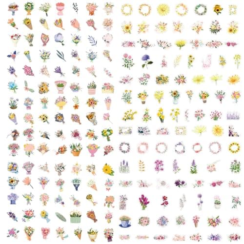 DKDDSSS 200 Pièces Autocollants Stickers, Autocollant Scrapbooking, Stickers Fleurs Stickers Scrapbooking, Scrapbooking Autocollant, Autocollants pour Scrapbooking pour DIY Bullet Journal Scrapbooking