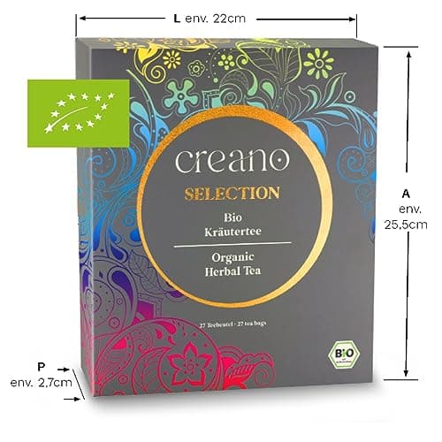 Creano Coffret cadeau de tisane bio « Thé d'automne bio » – 27 sachets de thé bio en 9 variétés différentes – 54 g – NOUVEAUTÉ 2022*