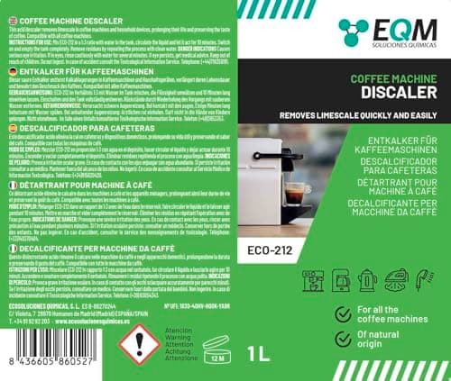 EQM - ECO-212 - Détartrant pour machine à café - 1L - 100% d'origine naturelle - Compatible avec toutes les machines à café