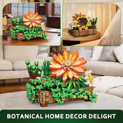 Under the Baubles Ensemble de Jouets de Construction de Fleurs de Tournesol – Décoration d'intérieur, Bouquet de Fleurs bonsaï pour Adultes, Cadeaux pour Elle ou Lui pour Anniversaire de