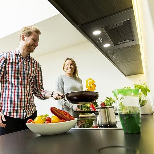 Ciarra Hotte Aspirante Encastrée - Hotte de Cuisine Intégrée - 300 m3/h - 52cm - Evacuation ou Recyclage - Filtre Charbon NON Inclus - 3 Vitesses - LED Eclairage - Noir - CBCB5913A